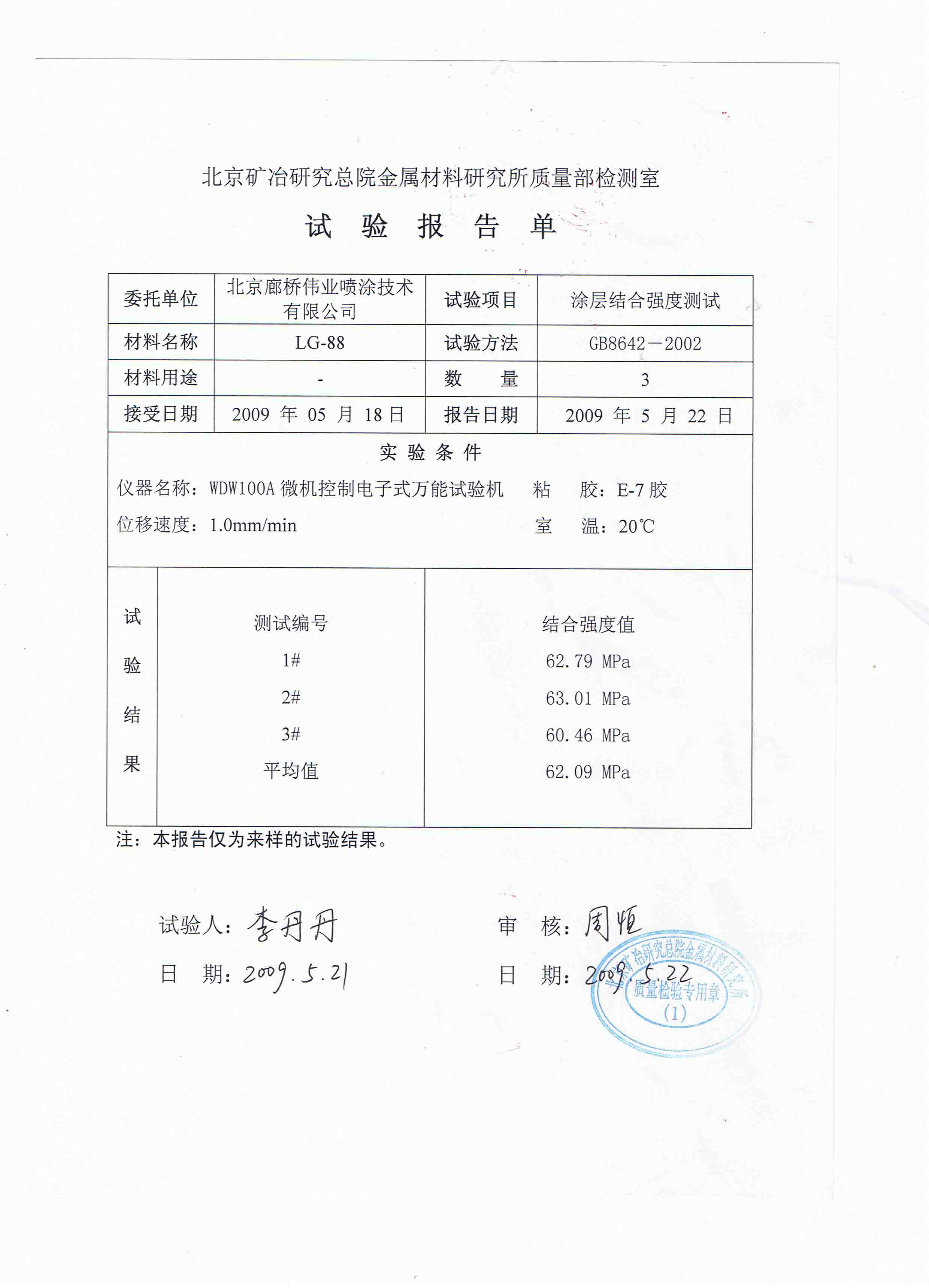 LG88结合强度检测报告 矿院